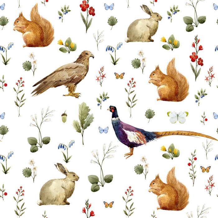 Papier peint à motif  Aquarelle Motif animalier