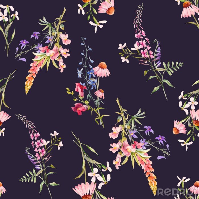 Papier peint à motif  Aquarelle motif floral d'été