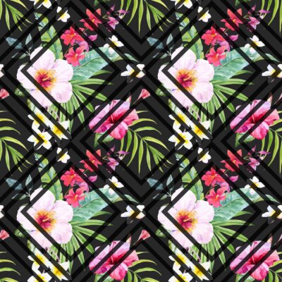 Papier peint à motif  Aquarelle motif floral tropical