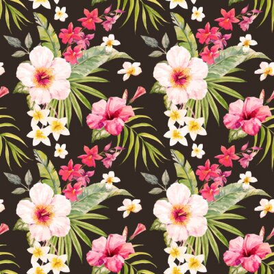 Papier peint à motif  Aquarelle motif floral tropical