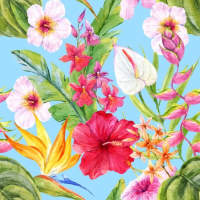 Papier peint à motif  Aquarelle motif floral tropical