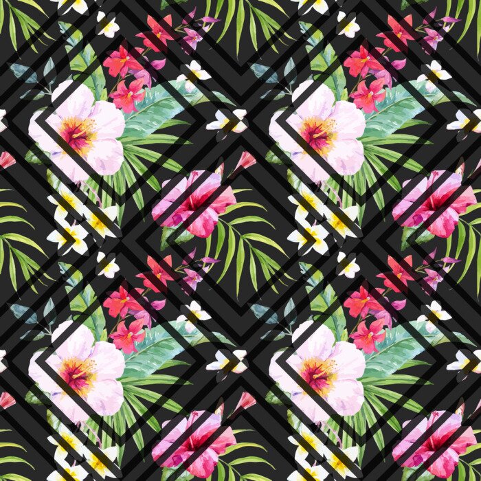 Papier peint à motif  Aquarelle motif floral tropical