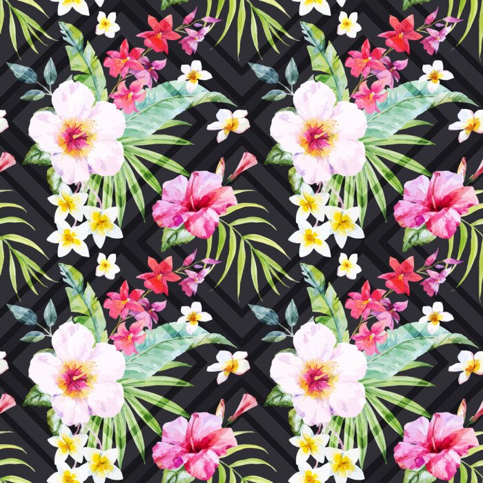 Papier peint à motif  Aquarelle motif floral tropical