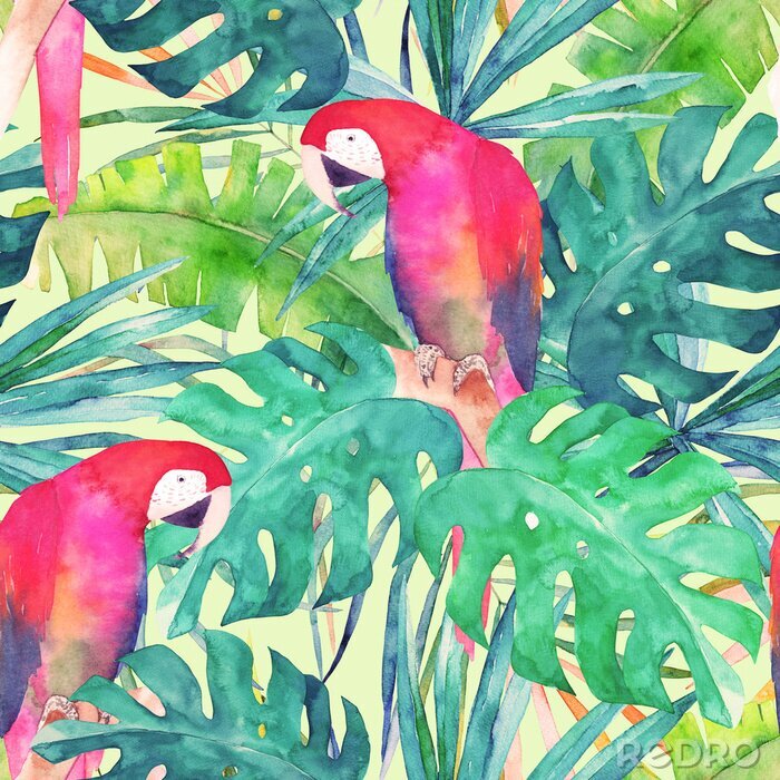 Papier peint à motif  Aquarelle perroquets ara