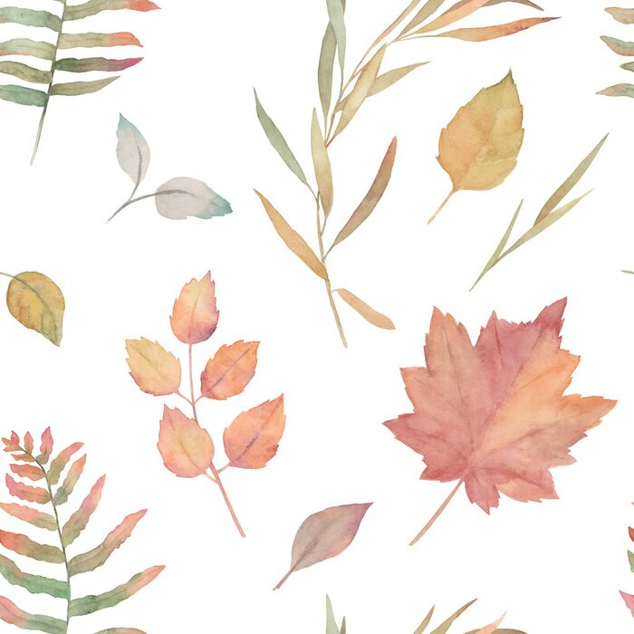 Papier peint à motif  Aquarelle transparente motif pour batik, textile, tissu. Imprimé floral. Feuilles d'automne. Illustration dessinée à la main