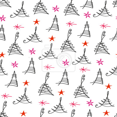 Papier peint à motif  Arbres abstraits et sifflets sur fond blanc