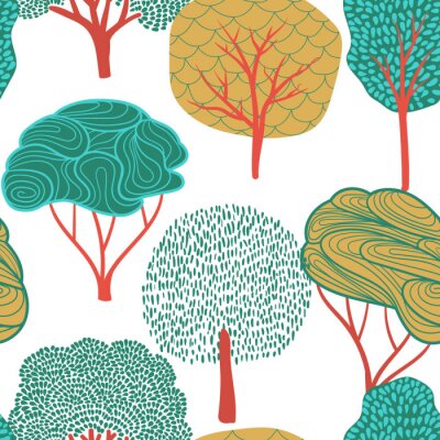 Papier peint à motif  Arbres abstraits sur fond blanc