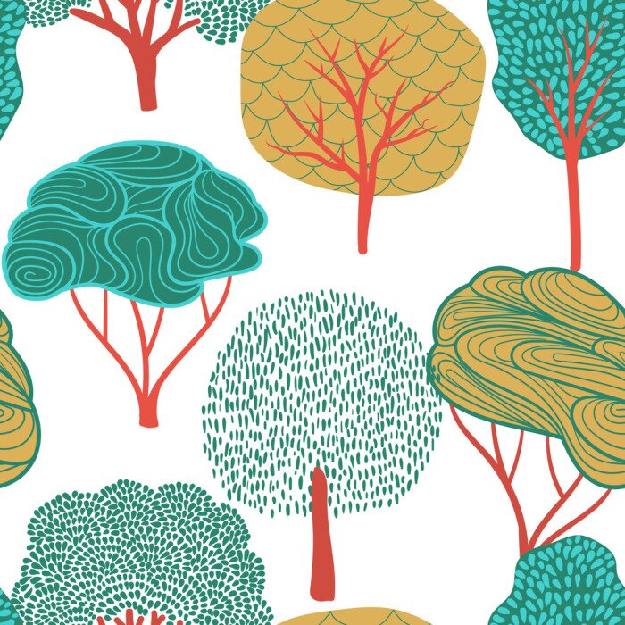 Papier peint à motif  Arbres abstraits sur fond blanc