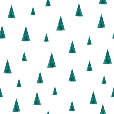 Papier peint à motif  Arbres aquarelles sur fond blanc