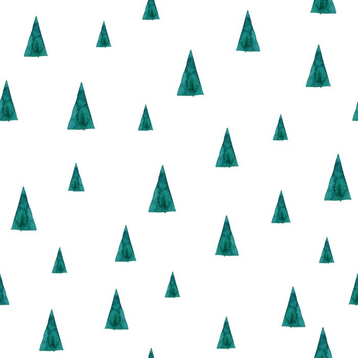 Papier peint à motif  Arbres aquarelles sur fond blanc