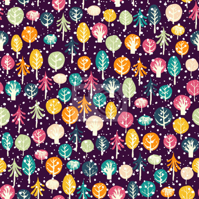 Papier peint à motif  Arbres colorés abstraits sur fond sombre