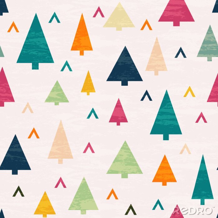 Papier peint à motif  Arbres colorés et formes géométriques