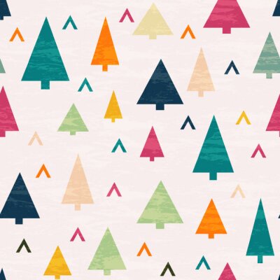 Papier peint à motif  Arbres colorés et formes géométriques