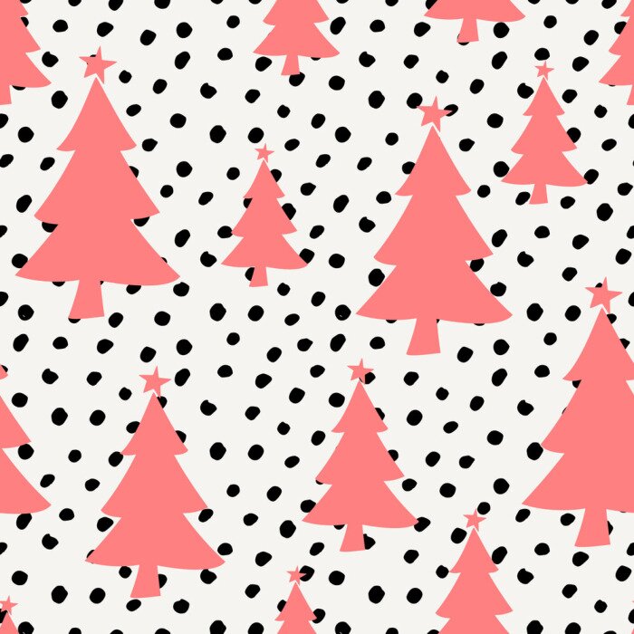Papier peint à motif  Arbres d'hiver sur un fond à pois
