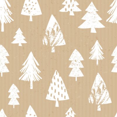 Papier peint à motif  Arbres de Noël blancs esquissés
