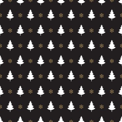 Papier peint à motif  Arbres de Noël blancs sur fond noir