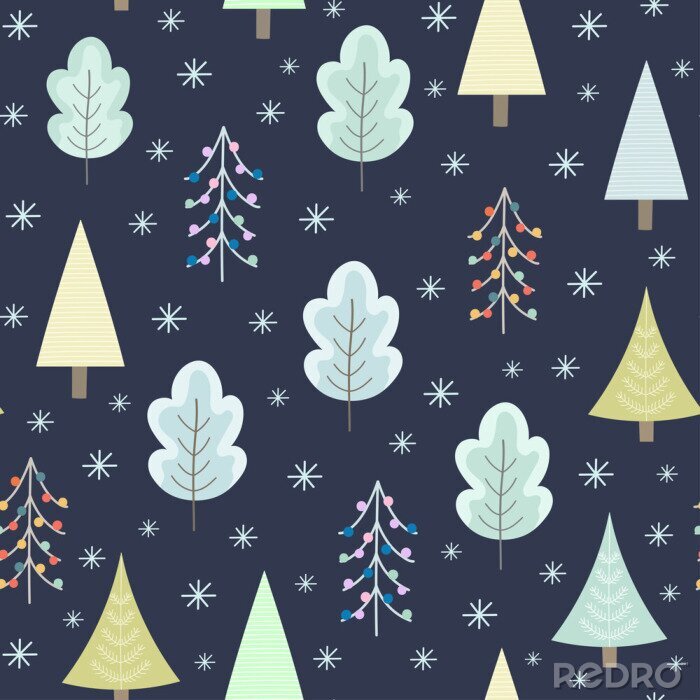 Papier peint à motif  Arbres de Noël dans la forêt d'hiver