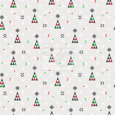 Papier peint à motif  Arbres de Noël et étoiles sur fond gris