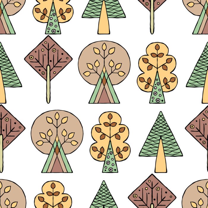 Papier peint à motif  Arbres dessinés pour les enfants