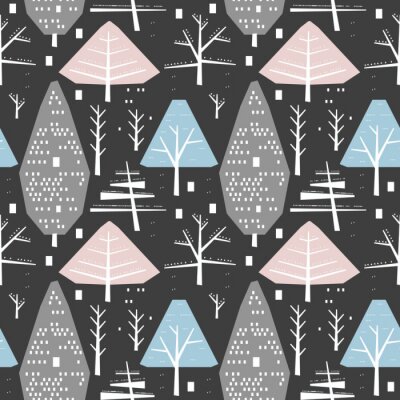 Papier peint à motif  Arbres et buissons dans la forêt d'hiver