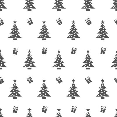 Papier peint à motif  Arbres et cadeaux en noir et blanc