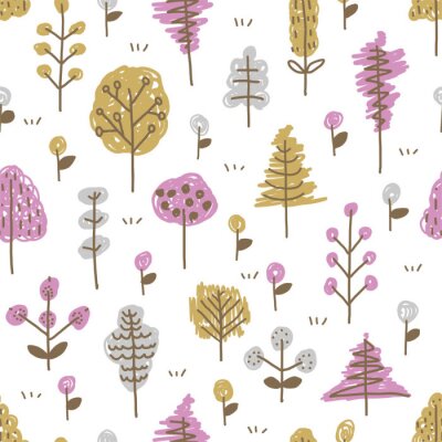 Papier peint à motif  Arbres et fleurs colorés