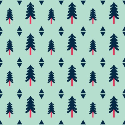 Papier peint à motif  Arbres et formes géométriques sur fond vert