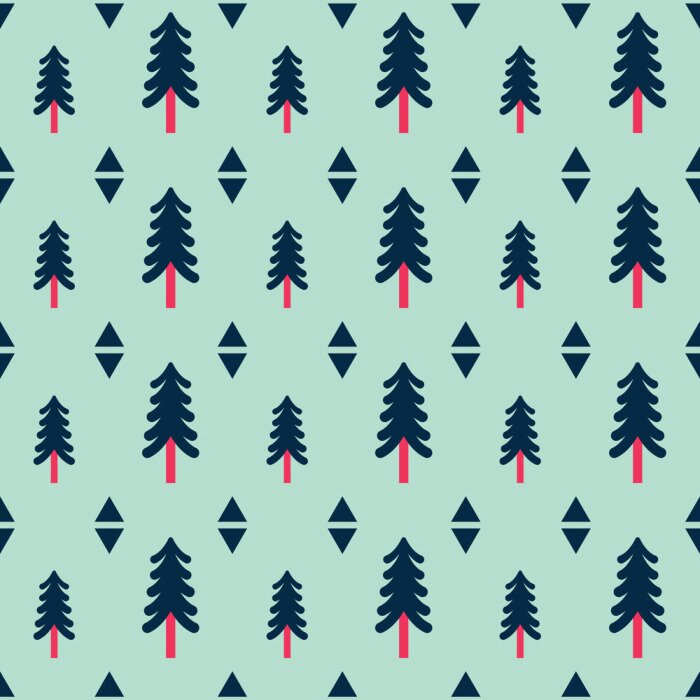 Papier peint à motif  Arbres et formes géométriques sur fond vert