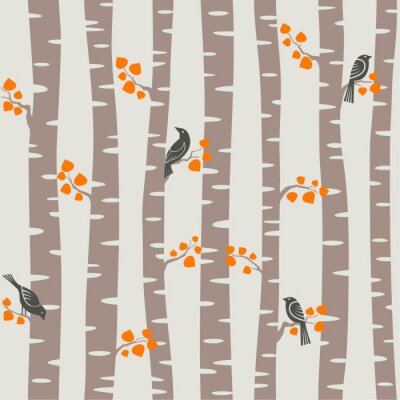 Arbres et oiseaux dans la forêt d'automne
