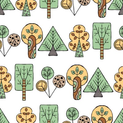 Papier peint à motif  Arbres mignons dessinés dans un style animé