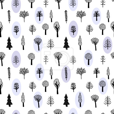 Papier peint à motif  Arbres minimalistes dans un style cartoon