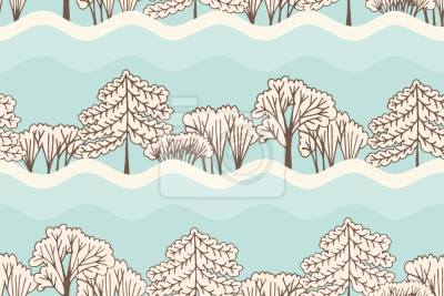 Papier peint à motif  Arbres minimalistes sur fond bleu