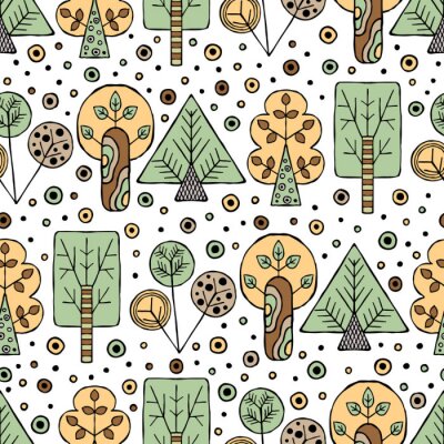 Papier peint à motif  Arbres pour enfants sur fond blanc