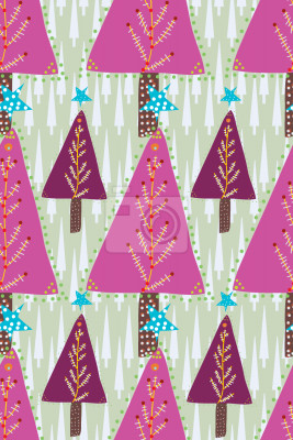 Papier peint à motif  Arbres roses sur fond vert