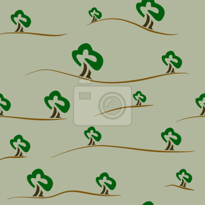 Papier peint à motif  Arbres sur la colline