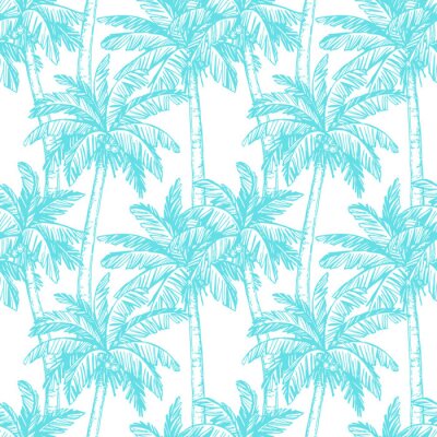 Papier peint à motif  Arbres tropicaux esquissés bleus