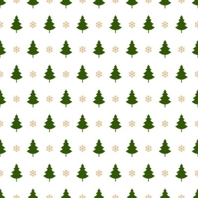 Papier peint à motif  Arbres verts avec des flocons de neige roses