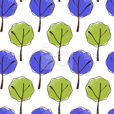 Papier peint à motif  Arbres verts et bleus