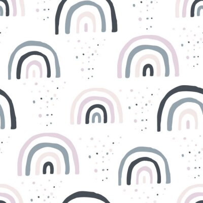 Papier peint à motif  Arcs-en-ciel pour enfants scandinaves dans les tons de gris