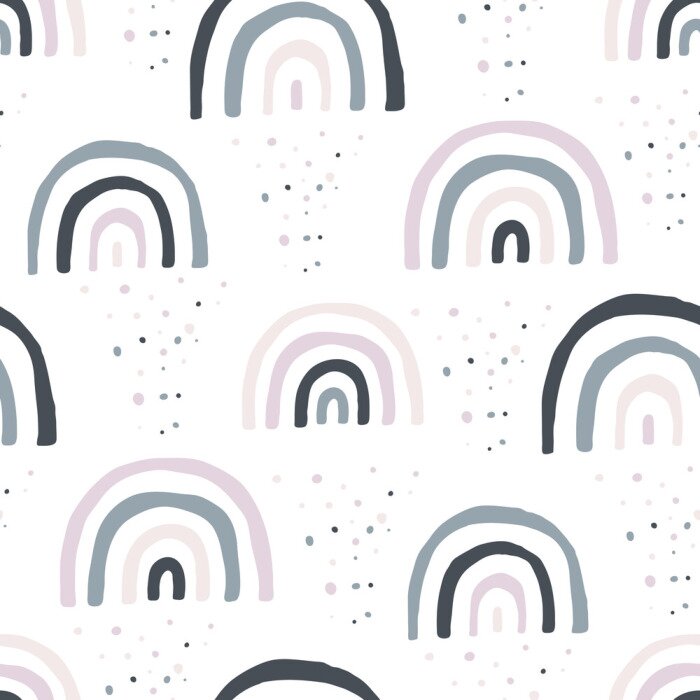 Papier peint à motif  Arcs-en-ciel pour enfants scandinaves dans les tons de gris