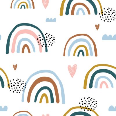 Papier peint à motif  Arcs-en-ciel scandinaves colorés pour enfants