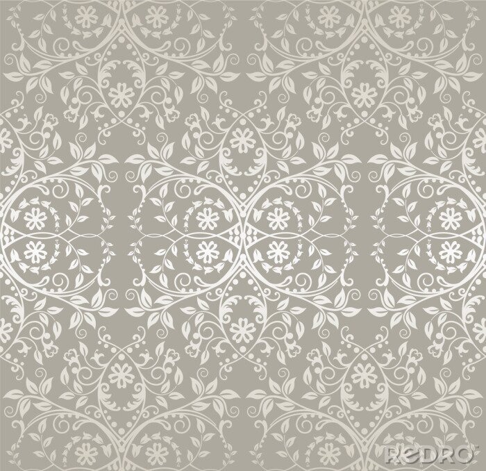 Papier peint à motif  Argent sans soudure fleurs de dentelle et de feuilles papier peint