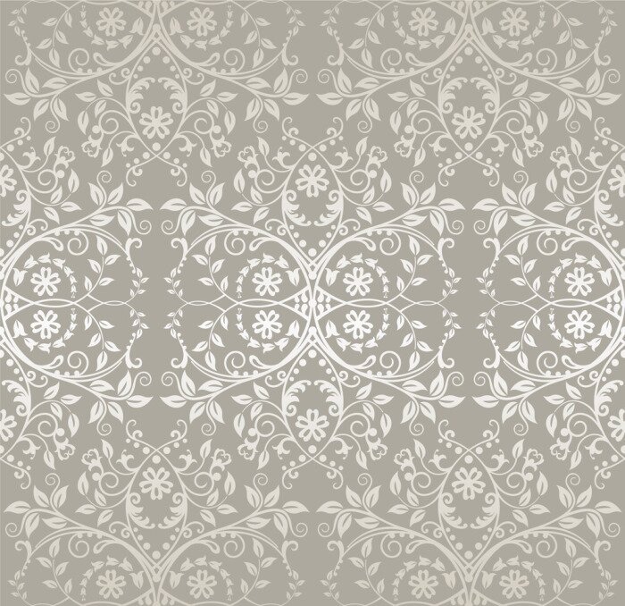 Papier peint à motif  Argent sans soudure fleurs de dentelle et de feuilles papier peint