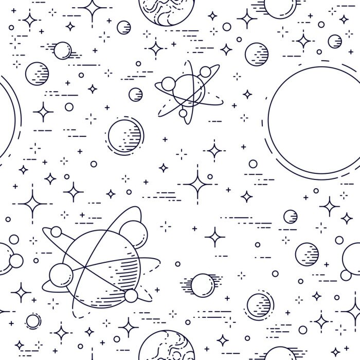 Papier peint à motif  Arrière-plan transparent de l'espace avec des planètes, des étoiles, des astéroïdes et des comètes, tissu cosmique fantastique et intéressant de galaxie inconnue pour les enfants, motif de carrelage s