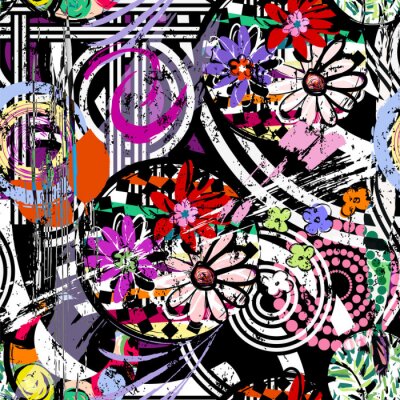 Papier peint à motif  Art de la rue avec des fleurs