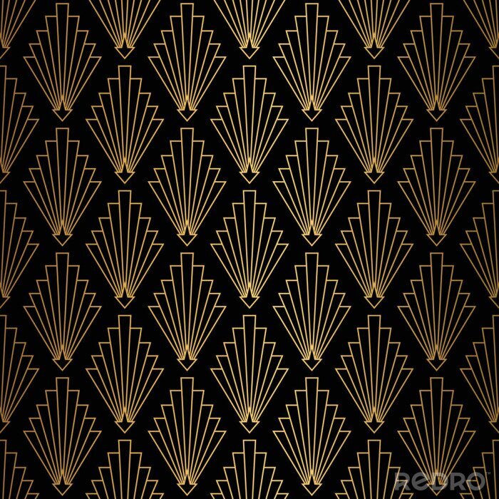 Papier peint à motif  Art Deco Pattern. Seamless black and gold background.