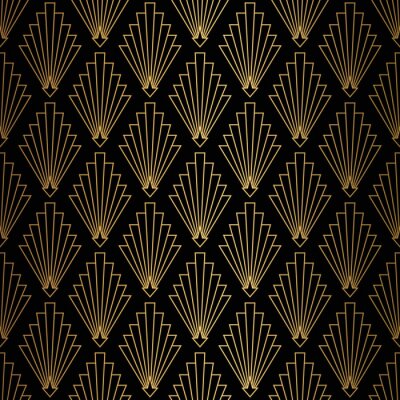 Papier peint à motif  Art Deco Pattern. Seamless black and gold background.