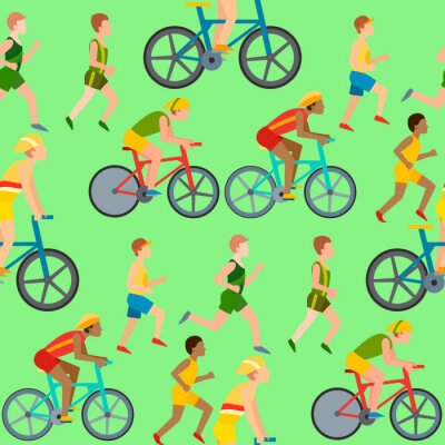 Papier peint à motif  Athlétique courir les gens de l'homme jogging sport d'été bénéficiant de runner exerçant leur style de vie sain vector illustration sans soudure de fond