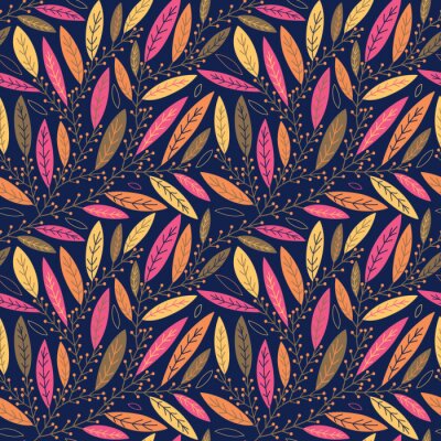 Papier peint à motif  Automne, feuilles, branches, baies, seamless, modèle