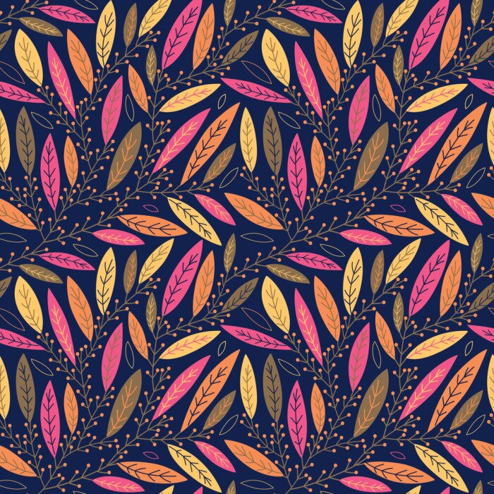 Papier peint à motif  Automne, feuilles, branches, baies, seamless, modèle